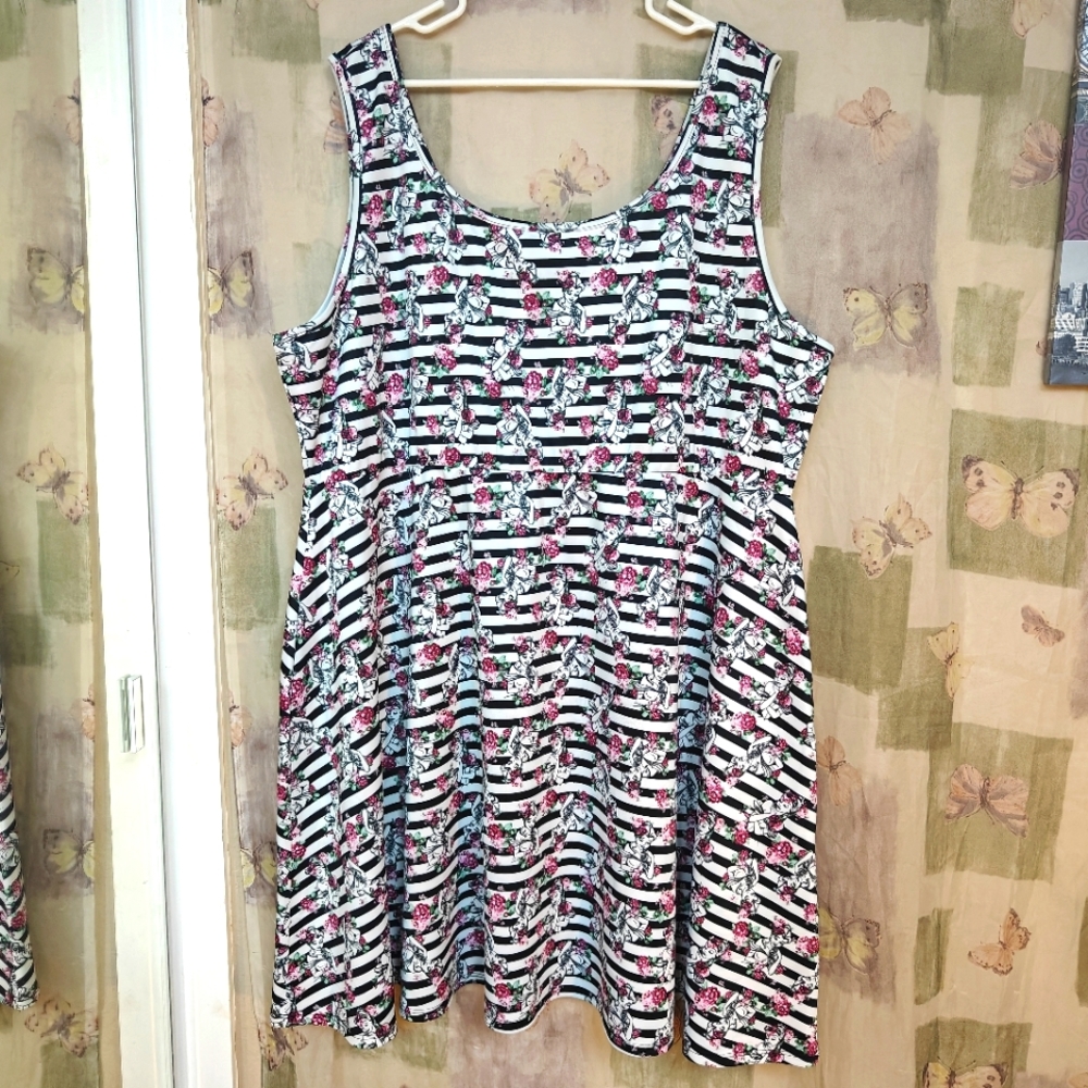 DISNEY Belle white black striped skater dress
